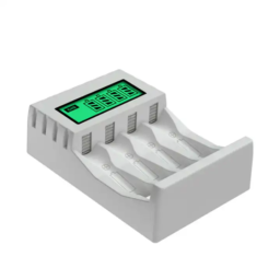 PUJIMAX 4 Slots LCD Intelligent Display AA/AAA 1.2V NIMH Battery Charger for 2A/3A Rechargeable Batteries with Micro Cable