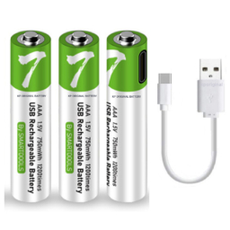 SMARTOOOLS Rechargeable AAA Batteries, 1.5V 750mWh, USB Type-C Charging Cable, High Capacity, Fast Charge, 1200 Cycles, Over-Charge Protection Pack of 3