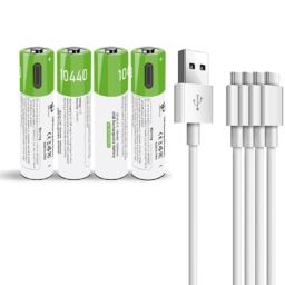 KP Original Rechargeable 10440 Batteries, Lithium 10440 Batteries（Not AAA Batteries） Rechargeable Lithium Ion 3.7 Volts 10440 Battery with 4 in 1 USB Type C Charger,750mWh (Pack of 4)