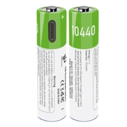 KP Original Rechargeable 10440 Batteries, Lithium 10440 Batteries（Not AAA Batteries） Rechargeable Lithium Ion 3.7 Volts 10440 Battery with 1 USB Type C Charger,750mWh (Pack of 2)