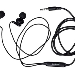 MS Star Wired in-Ear Headphones with Mic, Pure Bass Sound, One Button Multi-Function Remote, Premium Metallic Black Finish, Angled Comfort Fit Buds