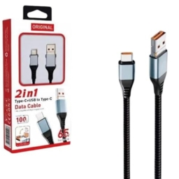 KP Original 2-in-1 USB Type-C Data Cable, 65W Fast Charging, 100cm Braided Cord, Dual Connector Design for Power and Data Transfer