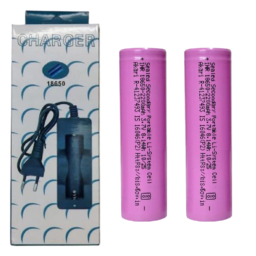 Akari Lithium Ion 2200mAh Rechargeable Original Power Cell Batteries with Charger, LED, Bluetooth Speaker, Laptops, Power Bank & Torch, Flat Top, 3.7V. 2 Batteries + 1 Charger