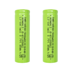 Hongli 14500 AA 3.7V 500mAh Flat top Rechargeable Lithium ion Battery Pack of 2